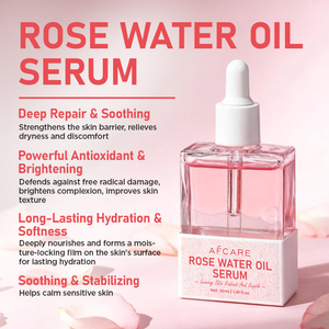 Sérum Facial Orgânico Vegano de Água de Rosas com Óleo de <span class=keywords><strong>Aloe</strong></span> Vera <span class=keywords><strong>e</strong></span> Vitamina <span class=keywords><strong>E</strong></span>, Livre de Parabenos, Hidratante, Calmante, Antioxidante, Nutritivo <span class=keywords><strong>e</strong></span> Reparador da Pele - Product Image 1