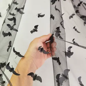3D siyah yarasa tasarım tül nakış kumaş cadılar bayramı yarasa kumaş