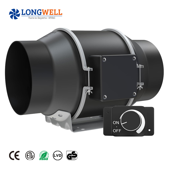 LONGWELL Wholesale Low Noise 4'' EC Inline Duct Fan 110V/220V/230V Silent Exhaust Duct Ventilation Fan With Speed Controller