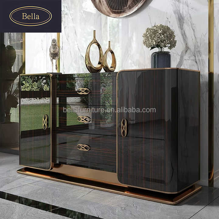 Luxury Modern Console Table with Marble Top & Metal Sideboard