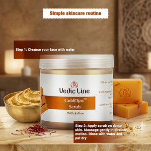 Gommage visage Gold Ojas Scrub Vedicline, formule naturelle exfoliante à base de plantes pour un nettoyage en profondeur, une peau renouvelée et un éclat lumineux. - Product Image 4