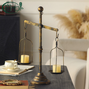 Vintage Wabi Sabi Desktop Libra <b>Candlestick</b> Iron Distressed Craft Wedding Decorative Candle <b>Holder</b> - Product Image 3