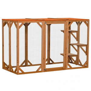 Enclos pour chat en bois avec toit en asphalte orange, 71 pouces, intérieur/extérieur, grande porte d'entrée, plateformes à plusieurs niveaux, fournitures pour petits animaux - Product Image 2