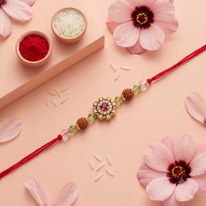 Bracelet ethnique indien Rakhi Rudraksha Kalava en fil de soie de qualité supérieure pour les célébrations culturelles – Meilleur prix disponible - Product Image 2
