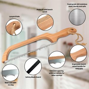 Cuchillos Utensilios de <span class=keywords><strong>cocina</strong></span> para el hogar Cortador de pan tostado Premium Ventas al por mayor 16 "Rebanador de <span class=keywords><strong>cuchillo</strong></span> de lazo de pan de masa fermentada de madera para pan - Product Image 3
