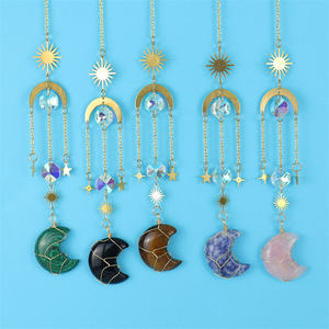 Atrapasueños de luna de cristal Natural, colgante de cuarzo rosa, Gema solar, decoración de viento - Product Image 6