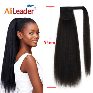 AliLeader 22 pollici Afro Kinky Yaki dritto Pony coda avvolgere la coda di cavallo resistente al calore capelli sintetici coda per donne nere - Product Image 4