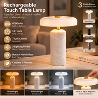 Lampe de table à chargement sans fil, base en marbre, abat-jour en verre, tactile, à intensité variable, rechargeable, sans fil, LED, lampe de chevet, lumière chaude