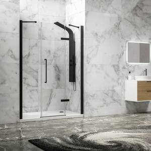 Kamalu KT6000N moderna porta doccia 155cm incernierata 2 perno scorrevole nero fisso 10mm ottone alluminio inox per bagno Hotel - Product Image 1