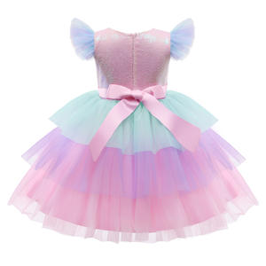 Vestido de princesa de verano para niñas, disfraz de sirena de unicornio con manga de volantes y lentejuelas para cumpleaños y Halloween - Product Image 3