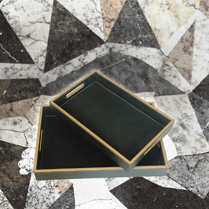 Ensemble de plateaux de service en similicuir de luxe |   Organisateur décoratif rectangulaire avec poignées découpées pour table basse, ottoman, bureau à domicile - Product Image 3