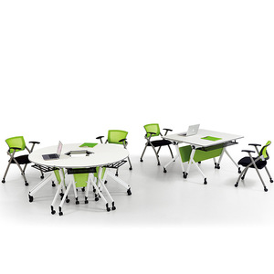 Table de réunion portable à roulettes pour salles de conférence, table de conférence moderne pour bureaux commerciaux, plateau en bois long - Product Image 6