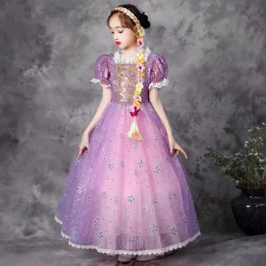 Costume da Principessa <span class=keywords><strong>Rapunzel</strong></span> per Bambine, Vestito Rosa con Paillettes e Fiori in Tulle, per Halloween, Cosplay TV e Film, in Poliestere - Product Image 6