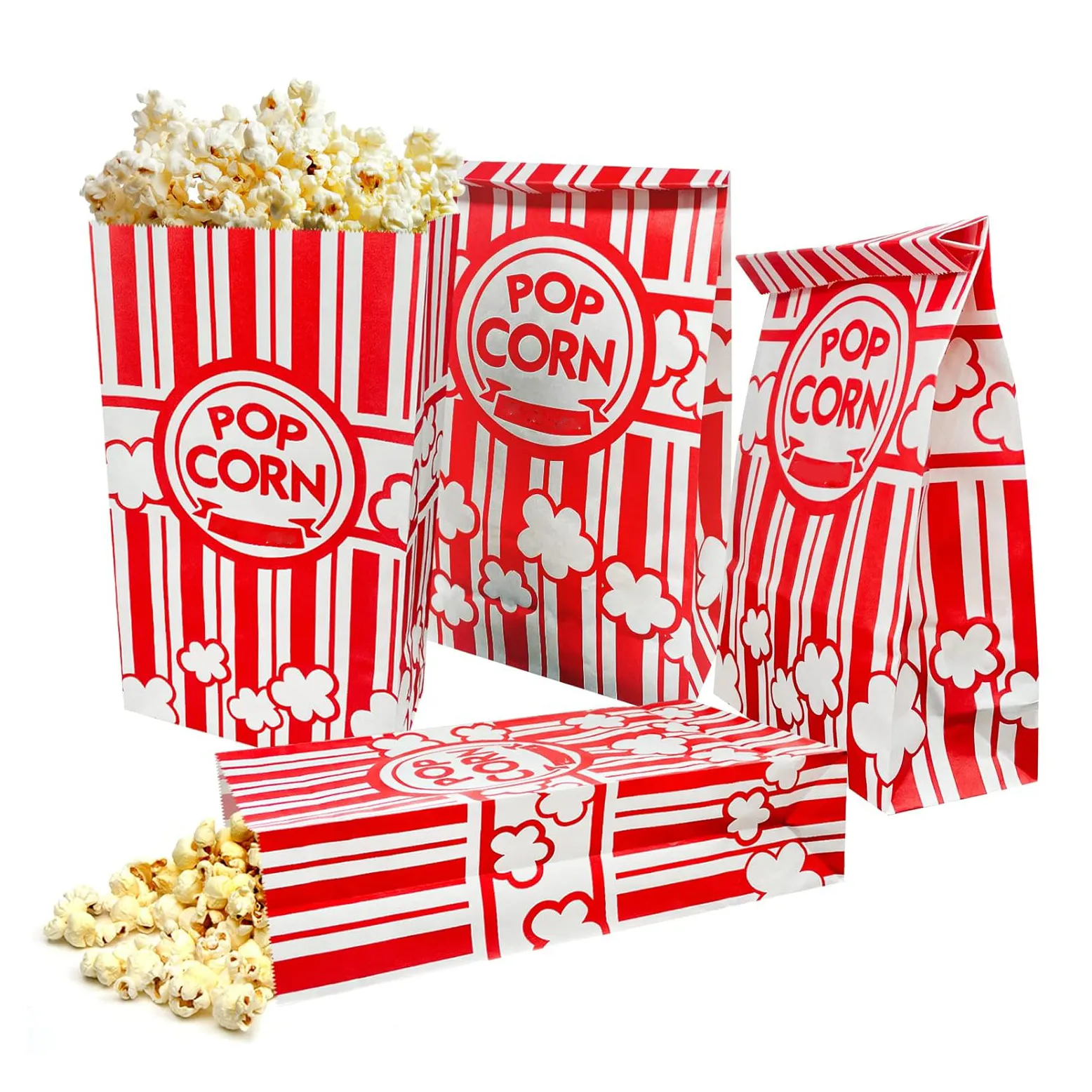 Hot Popcorn Movie Christmas Party Reusable Oil-Proof Flat Kraft Paper Bag Free Design And Free Sample