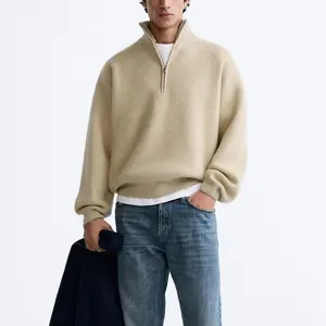 कस्टम लोगो OEM और ODM पुरुषों का स्वेटर उच्च गुणवत्ता वाला ढीला क्वाटर ज़िप स्वेटर सर्दियों में पुरुषों के लिए लंबी आस्तीन बुना हुआ स्वेटर