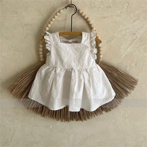 Yaz 2025 bebek elbiseleri Ins tarzı düz renk saf pamuk bebek prenses tatlı sevimli kolsuz bebek kız elbise - Product Image 3