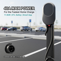 Nouvelle borne de recharge pour véhicules électriques de niveau 2 J1772 48 ampères 11,5 kW haute puissance, station de recharge domestique avec application intelligente, installation câblée, certifiée ETL