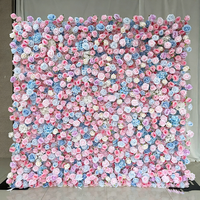 Nouvelle Arrivée Moderne : Mur de Fleurs Artificielles 3D en Soie 5D, Base Rouge, Fuchsia, Blanc, Détachable, pour Mariage et Hôtel