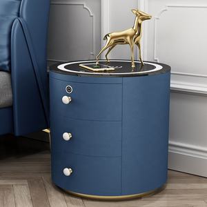 Mesita de noche redonda inteligente con luz led, mueble de dormitorio con carga inalámbrica, de cuero, nuevo diseño - Product Image 2