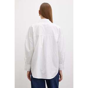 Camisa Blanca de Popelina con Botones para Mujer, Blusa Clásica para el Día a Día, Estilo Simple, Manga Larga - Product Image 5