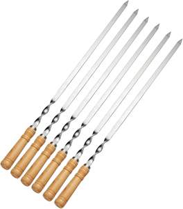 Juego de 6 Brochetas de Acero Inoxidable para Barbacoa, Brochetas para Carne, Camarones, Pollo y Vegetales con Mango de Madera - Product Image 1