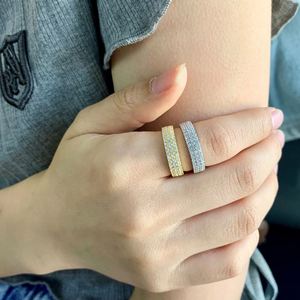 Dylam INS Fashion Wholesale AAAAA CZ Stone Rings Full 3 Lines Zircon 18k Gold Plated 925 Sterling Silver Ring Lucky Finger Ring - Product Image 5