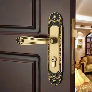 Kunci pintu Interior rumah emas Eropa, kunci pintu Interior senyap pegangan pintu kamar tidur semua tembaga