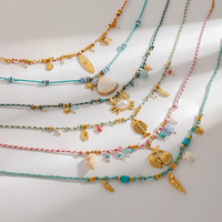 Collier en acier inoxydable plaqué or 18 carats avec pendentif DIY et breloques en corde tressée, collection Vacances d'été Océan