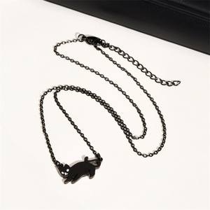 Collier mignon en acier inoxydable plaqué noir avec pendentif chat animal - Product Image 2