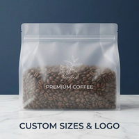 Sacs à café transparents mats personnalisés à fond plat avec valve et fermeture éclair, emballage plastique scellé sur huit côtés