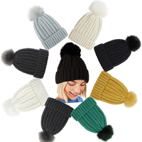 Chapeaux d'hiver à logo personnalisé Bonnet tricoté avec pompon amovible et épais pour femmes Bonnet en fausse fourrure avec pompon en forme de boule Bonnet d'hiver en acrylique