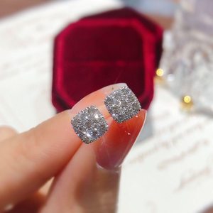 CAOSHI Boucles <span class=keywords><strong>d</strong></span>'oreilles clous petites en <span class=keywords><strong>argent</strong></span> pour femmes, forme carrée géométrique, usage quotidien, mode polyvalente, bijoux pour filles - Product Image 5