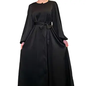 Vente en gros Robe pour femme musulmane Abaya Fashion Ramadan Abaya colorée à manches bulles avec fermeture éclair et ceinture