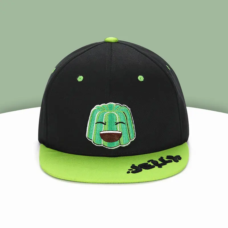 Geléia verde personalizada logotipo bordado 6 painéis fluorescente verde emenda esportes chapéu logotipo personalizado 3D bordado Snapback Cap