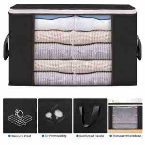 Large Storage Bags with Zipper and Clear Window Non-woven Fabric Storage Containers for Seasonal Clothes and Bedding - Product Image 3