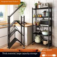 Étagère de rangement de cuisine pliable sur pied, sans installation, multi-niveaux, compatible four/micro-ondes, en acier au carbone