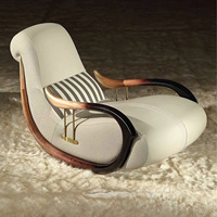 Fauteuil inclinable de luxe moderne nordique, fauteuil à bascule en cuir véritable avec accoudoirs en bois massif pour la maison, le bureau et le salon