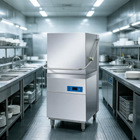 Lave-vaisselle industriel à capot, cycles de rinçage multiples, 80 ℃   Stérilisation à l'eau chaude, évier commercial en acier inoxydable épaissi
