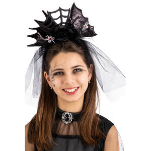 Fascia per capelli di Halloween con fiocco, decorazioni a ragnatela e ragni - Product Image 1