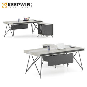 مكتب فاخر على شكل حرف L باللون الأسود والرمادي مع قاعدة معدنية، طاولة مكتب تنفيذية للرئيس التنفيذي، أثاث مكتبي منزلي - Product Image 5