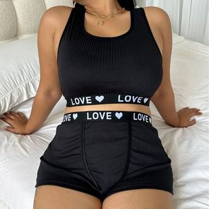 Set di Lingerie <span class=keywords><strong>donna</strong></span> Plus-size da <span class=keywords><strong>donna</strong></span>, reggiseno con stampa lettere e pantaloncini da due pezzi - Product Image 2