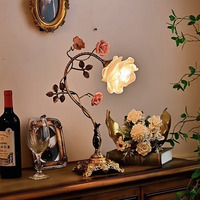 Lampe de table vintage française rétro traditionnelle en cuivre, style pastoral du milieu du siècle, ambiance rose pour salon, chambre à coucher, chevet