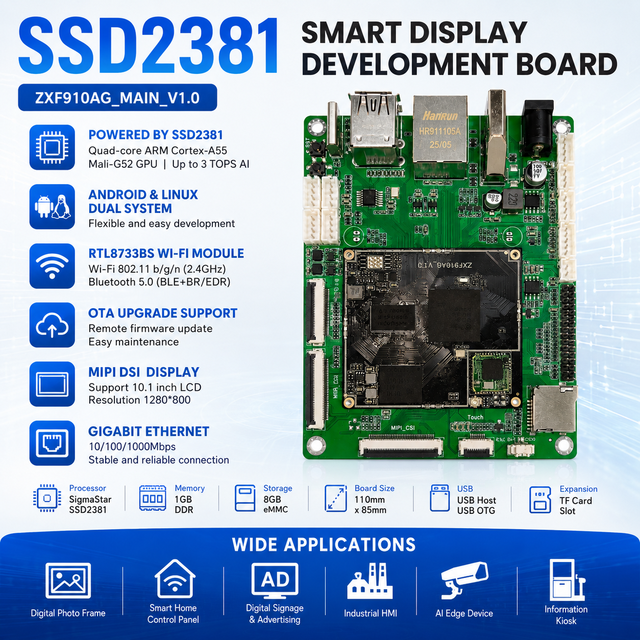 ZXFELEC SSD2381 Development Board Linux Smart Display Mainboard LCD Controller Board for Digital Signage and HMI Systems