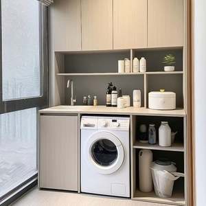 Meuble évier de buanderie en acier inoxydable pour balcon avec machine à laver Meuble de salon moderne pour balcon - Product Image 1