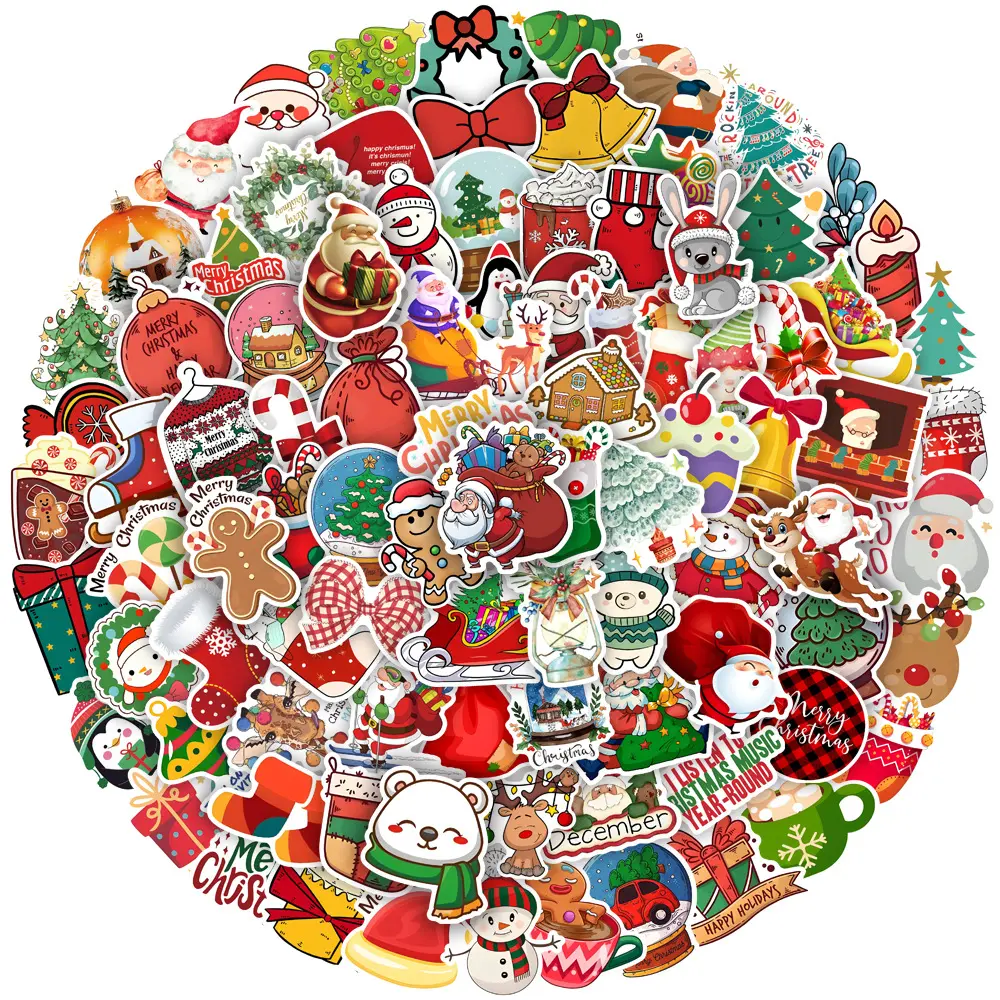 100pcs New Year Merry Christmas Stickers Deer Santa Claus Snowman Children Gift Decal DIY for Skateboard Luggage Suitcase
