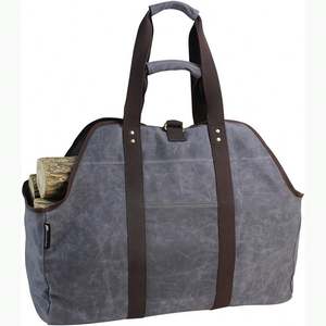 Sac de transport pour bûches en toile cirée de 16 oz, robuste, pour l'extérieur, avec poignées en bois, échantillon gratuit - Product Image 1
