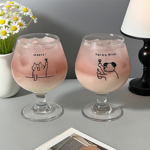 Coréen mignon chiot Brandy Snifters Cognac lunettes motif personnalisé verre gobelet 350ml fruits verre à vin - Product Image 6