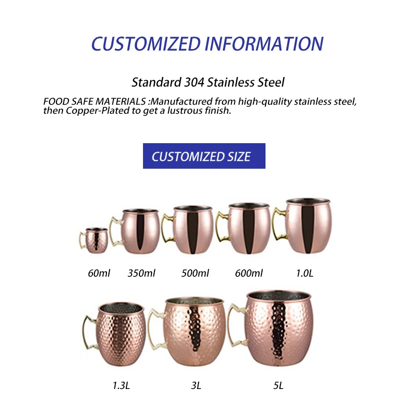 Hot Sell Stainless Steel Beer Mug Moscow Mule Cups Copper Plated Beer Cocktail Mug Party Mug Coffee Cup Gift Set Custom Logo Cup