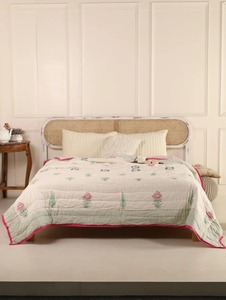 Alto indio Jaipuri bloque estampado edredón Reversible Floral bordado algodón Razai hecho a mano elegante cubierta para Hotel decoración del hogar - Product Image 3