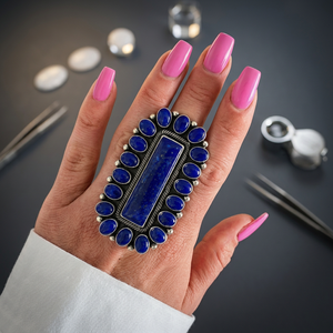 Natural Silver <b>Lapis</b> <b>Lazuli</b> Gemstone <b>Rings</b> 925 Solid Sterling Silver Cute Fancy Statement Jewelry for Women Manufacturer - Product Image 3